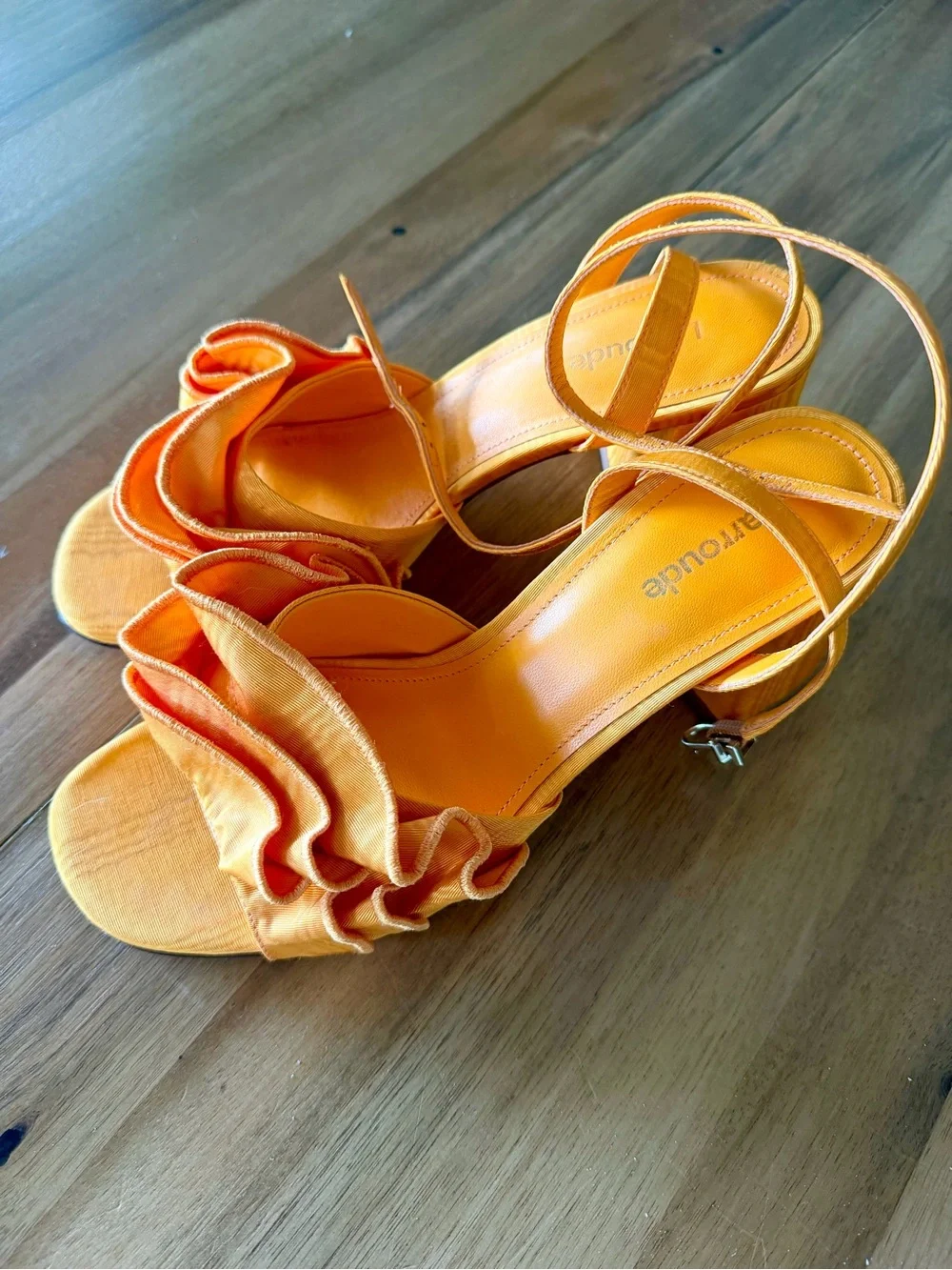 Larroude Bright Orange Ruffle Block Heel Sandals – Women